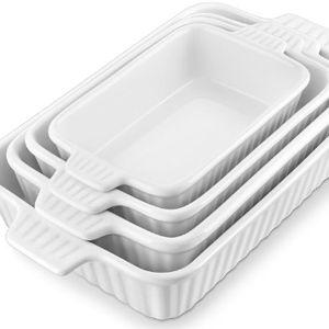 MALACASA Casserole Dishes for Oven, Porcelain Baking Dishes, Ceramic Bakeware Sets of 4, Rectangular Lasagna Pans Deep with Handles for Baking Cake Kitchen, White (9.4"/11.1"/12.2"/14.7"), Series