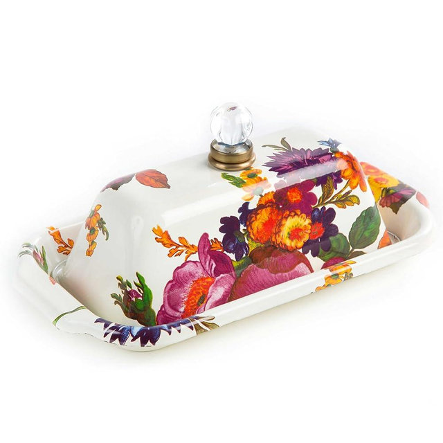 MACKENZIE-CHILDS Flower Market Enamel Butter Box, Cute Lidded Butter Dish