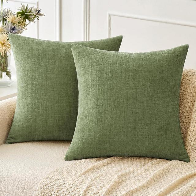 MIULEE Pack of 2 Couch Throw Pillow Covers 20x20 Inch Soft Sage Green Spring Chenille Pillow Covers for Sofa Living Room Solid Dyed Pillow Cases