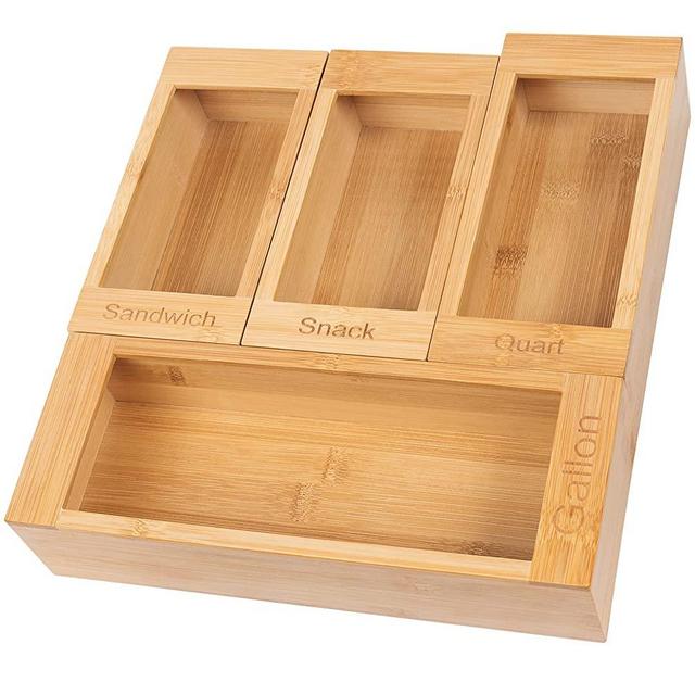 With Bigger Quart Box Food Storage Bag Organizer for Bamboo Ziplock Bag Organizer for Drawer, Sandwich Bag Organizer for Drawer for Bamboo Ziplock Bag Storage Organizer and Ziplock Bag Organizer