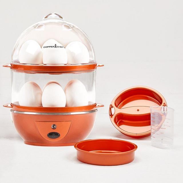 Copper Chef Want The Secret to Making Perfect Eggs & More C Electric Cooker Set-7 or 14 Capacity. Hard Boiled, Poached, Scrambled Eggs, or Omelets Automatic Shut Off, 7.5 x 6.7 x 7.5 inches, Red