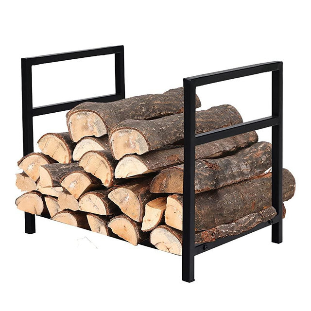 PHI VILLA 17 Inch Small Indoor/Outdoor Firewood Racks Bin Steel Log Carrier for Firewood Holder Wood Stove Accessories(Black)