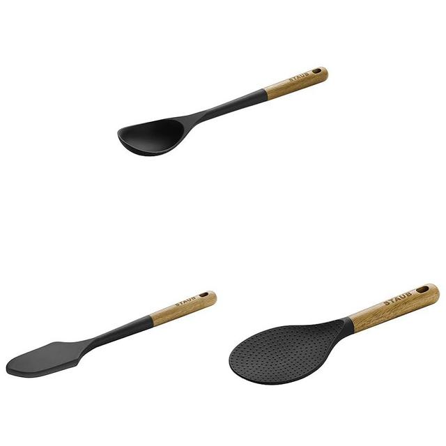 STAUB Serving Spoon, Great for Scooping Sides and Serving Hearty Stews & STAUB Silcone Spatula & STAUB Rice Spoon, Perfect for Keeping Rice Fluffy While Scooping and Serving, 8.75 x 3 x 0.75 inches
