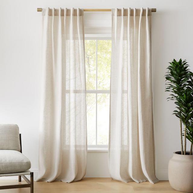 Sheer European Flax Linen Curtain, Natural Flax, 48"x96", Set of 2