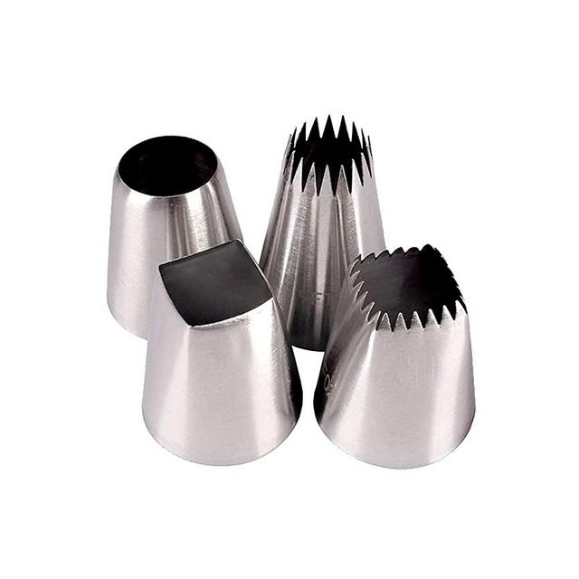 Suuker 4pcs Square Round Piping Nozzles Set, Stainless Steel Nozzles Tips Piping Set For Pastry Fondant，Cake Decorating Supplies Baking Set Tools