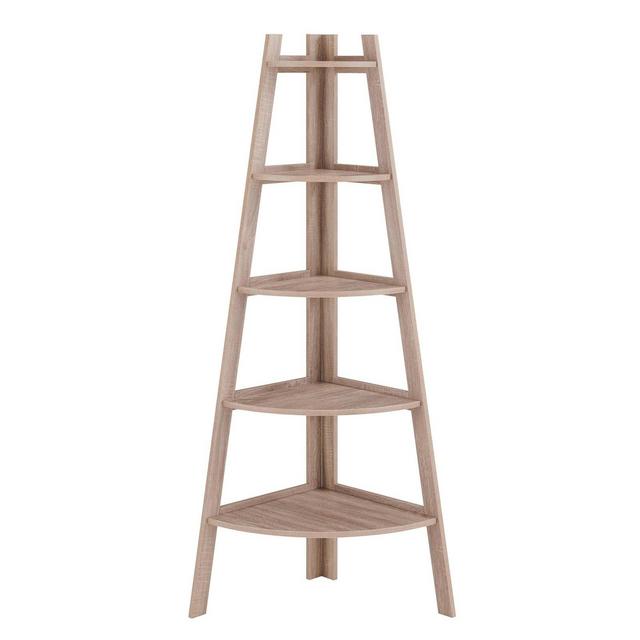 63" x 26.5" Five-Tier Pyramid Corner Ladder Shelf Weathered Oak - Danya B.