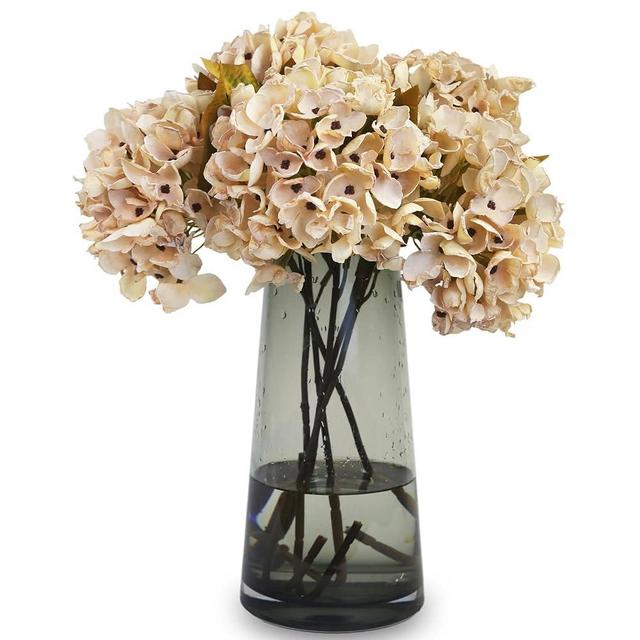 TOPIA Silk Fall Flowers Artificial Silk Dried Hydrangea Flowers Artificial Fall Flowers Bouquet Dried Flowers Autumn Decorations for Office and Home (6 PCS) (Cream White)