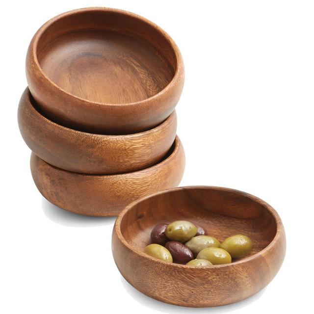 Woodard & Charles Acacia Wood Snack Bowls (Set of 4), 6" x 2"