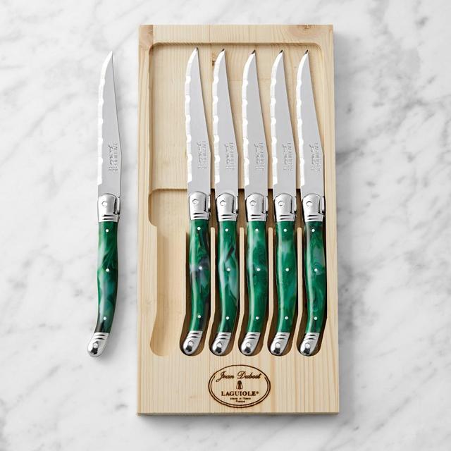 Jean Dubost Laguiole Green Malachite Imitation Steak Knives, Set of 6