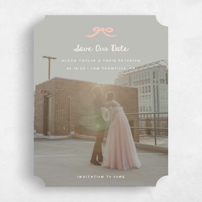 Beige Ticket Wedding Save the Date - Emelia Photo