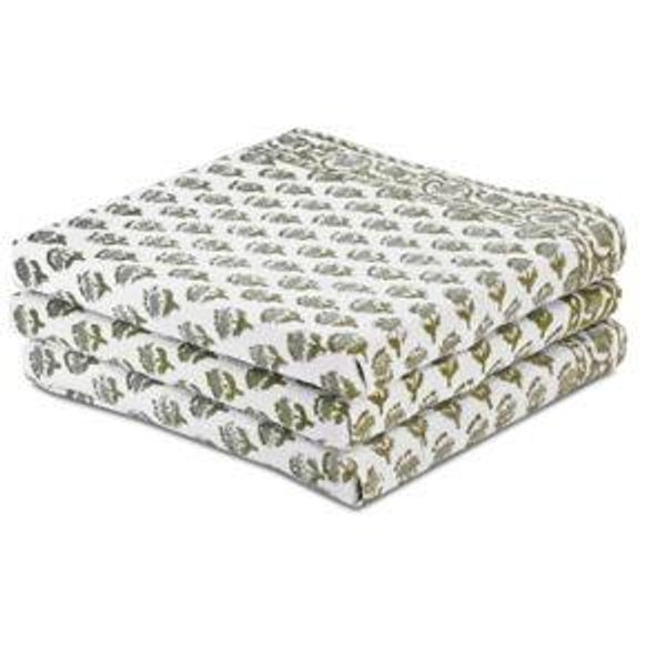 CPC Emerald Green Hand Block Print Waffle Kitchen Towel Set of 3-16 x28 Ultra Absorbent Quick Dry 100% Cotton Dish Towels Lightweight Reusable Sustainable Tea Towels for Cleaning and Drying