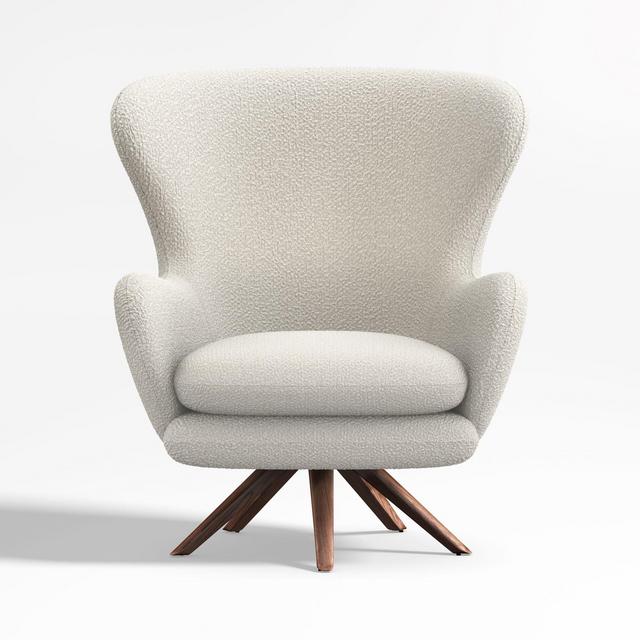 Powell White Fabric Wingback Lounge Chair