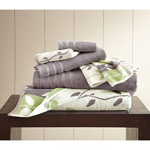 Amrapur Overseas 6-Piece Yarn Dyed Organic Vines Jacquard/Solid Ultra Soft 500GSM 100% Combed Cotton Towel Set [Ash Grey]