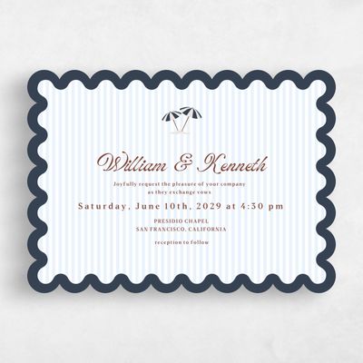Blue Scalloped Wedding Invitation - Marquesas Landscape