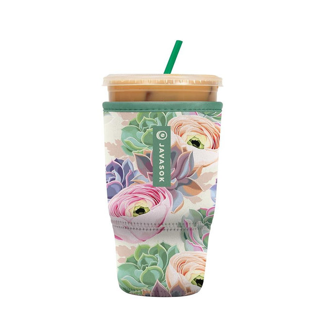 Sok It JavaSok Iced Coffee & Cold Soda Insulated Neoprene Cup Sleeve (Pastel Splendor, Large: 30-32oz)