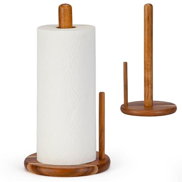 E-ROOM TREND Acacia Wood Paper Towel Holder Countertop, Wooden Paper Towel Holder Thicken Base for Kitchen, Easy to Assemble, Sturdy, Durable, Natural Wood Color