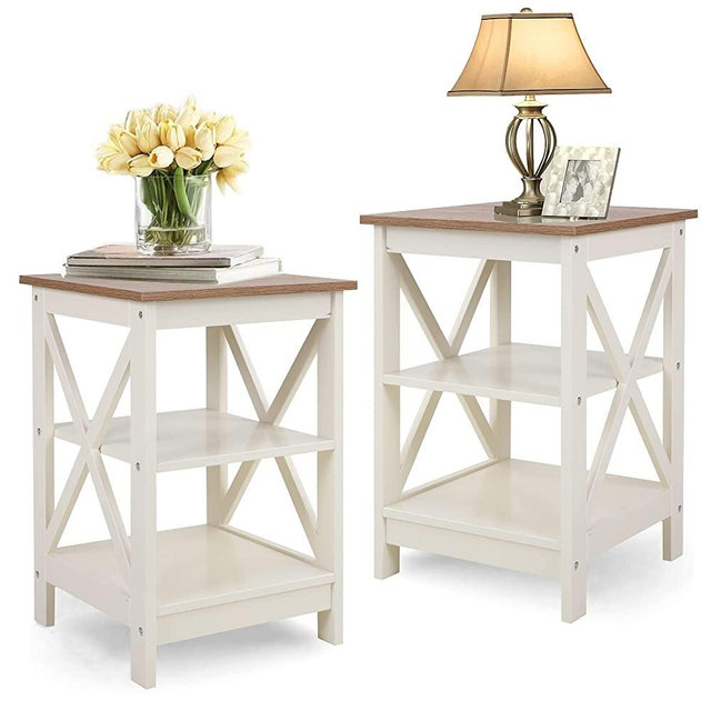 PHI VILLA End Table Living Room Set of 2 - Small Side Table for Small Spaces, Bedroom Side Table/Night Stand White…