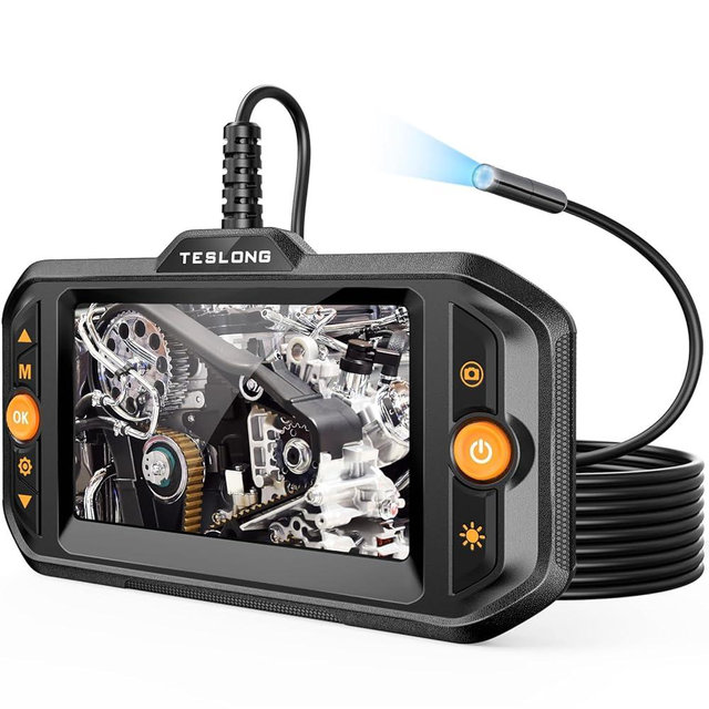 Teslong Endoscope Borescope with Light, Snake Inspection Camera for Automotive Engine, Waterproof Fiber Optic Camera for Mechanics - Ideal for Wall, Vent, Wire Video Scope (16.5FT)