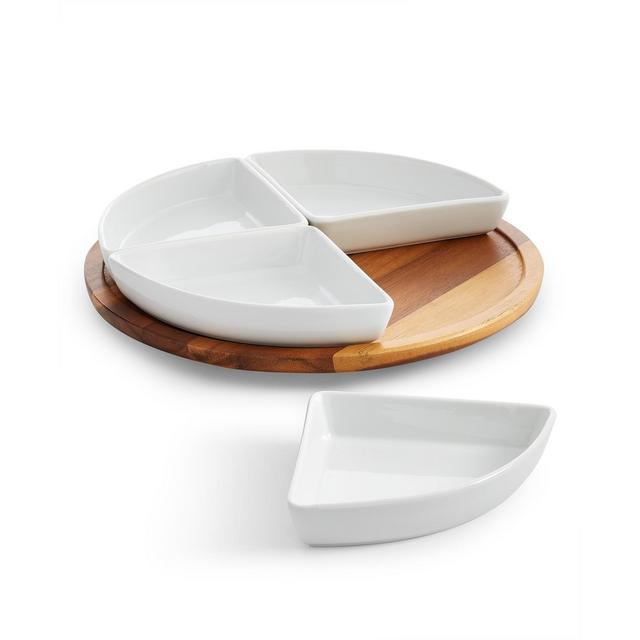 The Cellar Wood Lazy Susan with 4 Porcelain Dishes, Created for Macy's