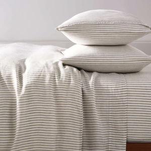 KING Washed European Linen Core Sheet Set (Color: Oxford Stripe in Oat Chambray)