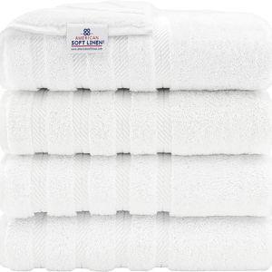 American Soft Linen 4 Piece Bath Towel Set, 100% Cotton Turkish room, White