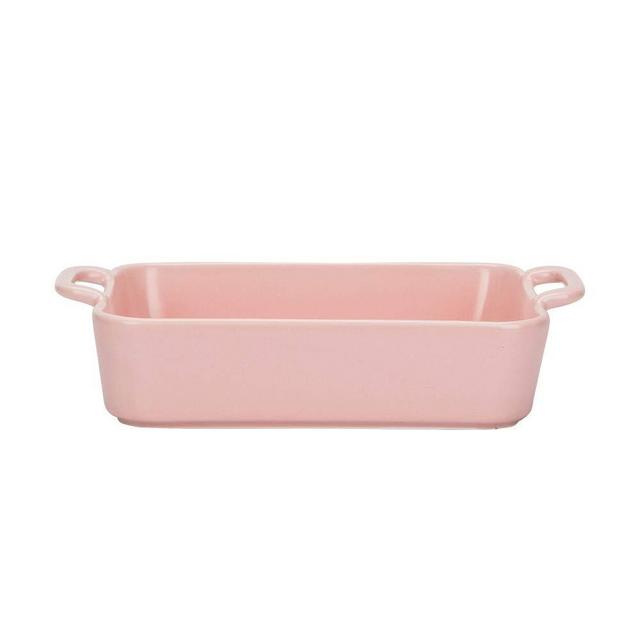 MDZF SWEET HOME Ceramic Glaze Baking Dish for Oven Individual Roasting Lasagna Pan Small Casserole Bakeware with Handle Rectangular Dish, Pink
