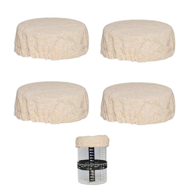 TERESRY Sourdough Starter Jar Cover Cloth, Reusable Linen Covers for Sourdough Starter Container, Breathable Fabric Covers for Mason Jars Wide Mouth and Normal Mouth (4)
