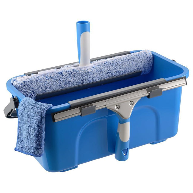 Mitclear Professional Window Cleaning Kit, Include Compact Cleaning Bucket 3 Gallon, Silicone Squeegee, Microfiber Scrubber, Cloth, All-in-one Window Cleaning Supplies, Commercial & Household Use