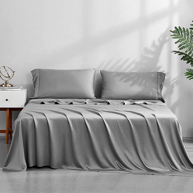 ACCURATEX Bamboo Sheets Queen Size Grey - 100% Organic Bamboo Fiber Cooling Sheets for Queen Size Bed, 4 Pieces Bed Sheets up to 16 inches Deep Pockect,Super Soft Breathable Sheet Set