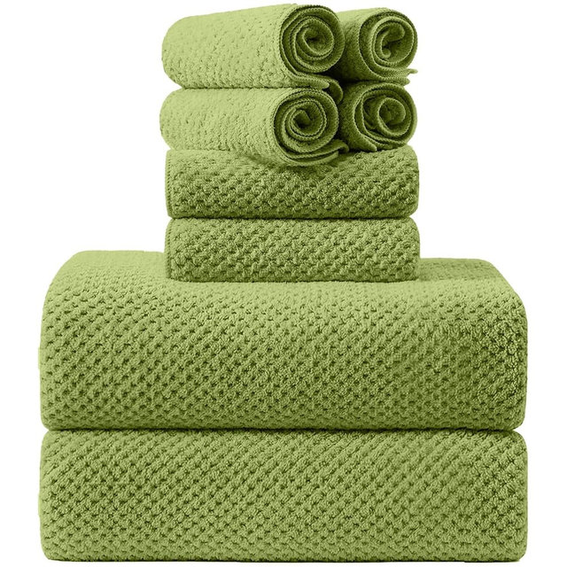 8-Piece Bath Towel Set, 2 Extra Large Bath Towel Sheets, 2 Hand Towels and 4 Washcloths - Highly Absorbent Quick Dry Microfiber,Ultra Soft Towel Set for Bathroom, Waffle Weave, Pack of 8 (Olive)