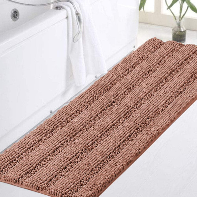 Turquoize Bath Rug Runner Long Bathroom Rug Large Size Plush Shaggy Chenille Bathroom Runner Rug 47 x 17 Non-Slip Bath Rug Runner Extra Soft & Absorbent Thick Shaggy Floor Mats, Washable, Muted Clay