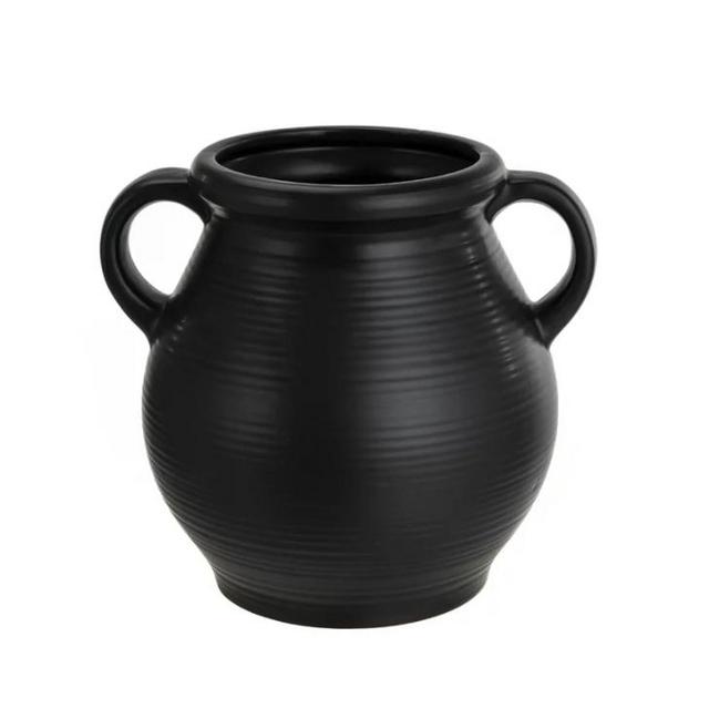 Mainstays Classic Black Ceramic Vase with Ribbed Finish