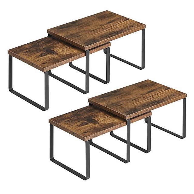 SONGMICS Cabinet Shelf Organizers, Set of 4 Countertop Organizers, Kitchen Counter Shelves, Stackable, Expandable, Metal and Particleboard, Rustic Brown and Black UKCS021X01