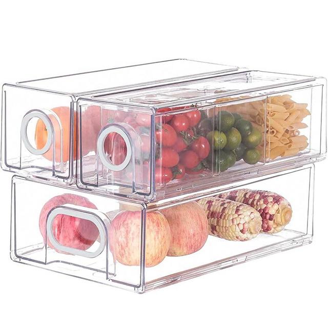 Set of 4 Clear Pantry Organizer Bins Stackable Household Plastic