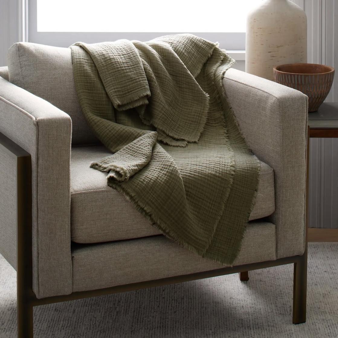 Organic Airy Gauze Throw in Olive