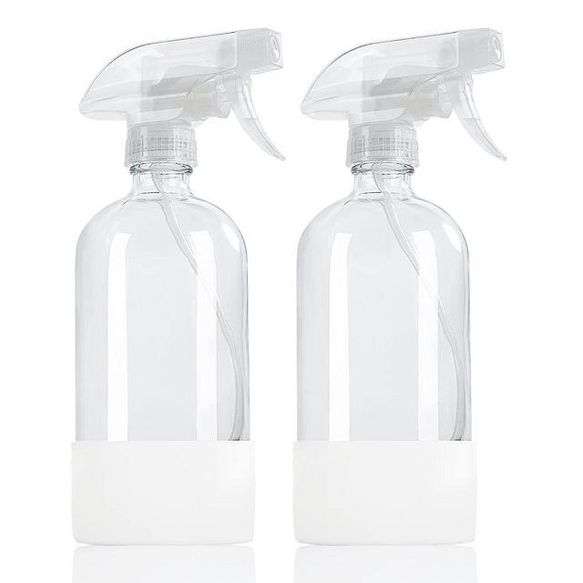 HOMBYS Empty Clear Glass Spray Bottles with Silicone Sleeve Protection - Refillable 17 oz Containers for Cleaning Solutions, Essential Oils, Misting Plants - Quality Sprayer - 2 Pack