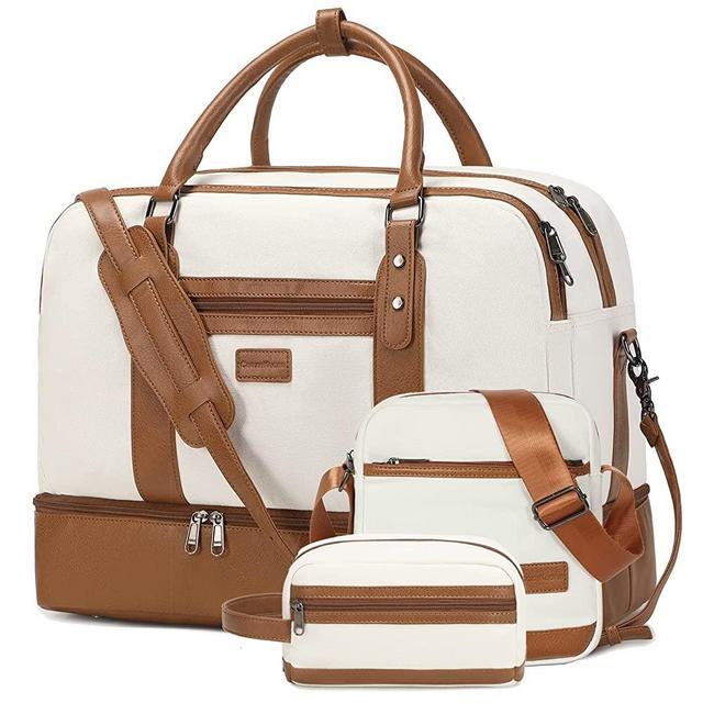 Enoshi Weekender Bag Overnight Bag for Women Canvas Travel Duffel Bag Luggage bag Shoe Compartment Three-Piece