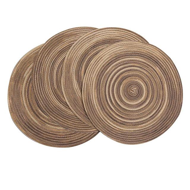 SHACOS Round Braided Placemats 15 inch Set of 4 Variegated Washable Kitchen Table Placemats for Home Wedding Party (Rainbow Brown, 4)
