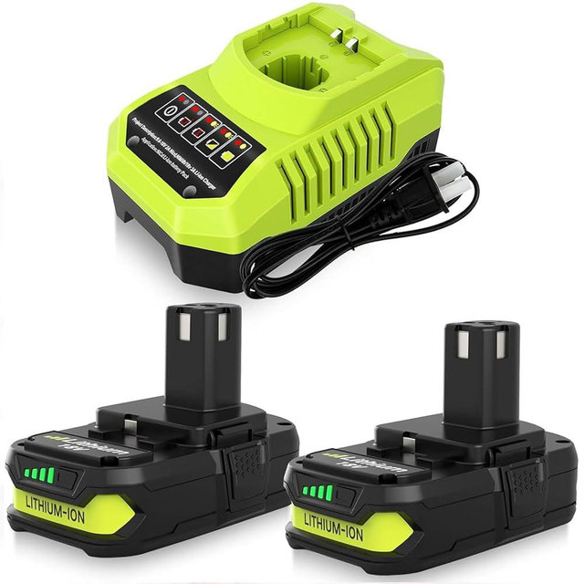 2 Pack 3600mAh Replacement for Ryobi 18V Battery Lithium ion and P117 Charger Combo Compatible with Ryobi 18 Volt Battery 3.6Ah P102 P103 P104 P105 P107 P108 P109 P190 Cordless Power Tools (Green)