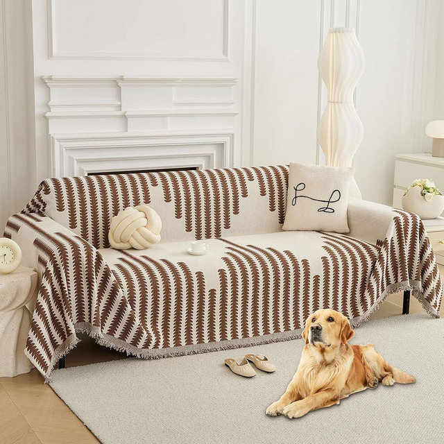 HAOMAIJIA Boho Sofa Covers Couch Covers for 3 Cushion Couch Sofa Pet Friendly Soft Thick Couch Cover for Dogs Washable Sectional Couch Covers L Shape Furniture Protector (Brown, 91"x150")