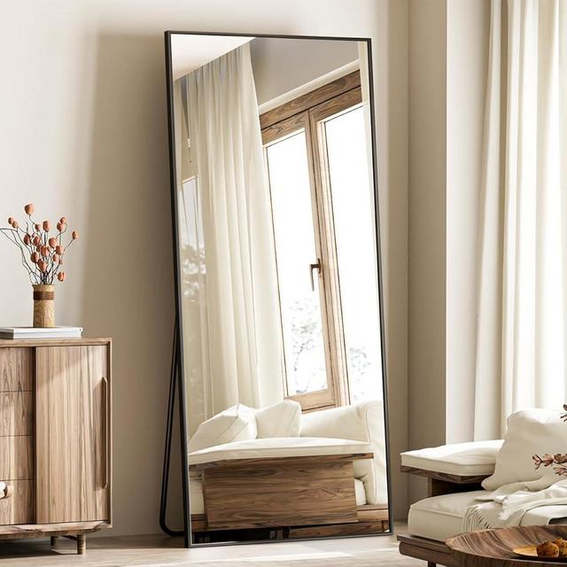 Koonmi Large Mirrors for Wall, 65"x24" Full Length Mirror with Stand, Full Body Mirror with Aluminum Alloy Frame, Hanging or Leaning Against Wall, Floor Standing Mirror for Bedroom Living Room, Black