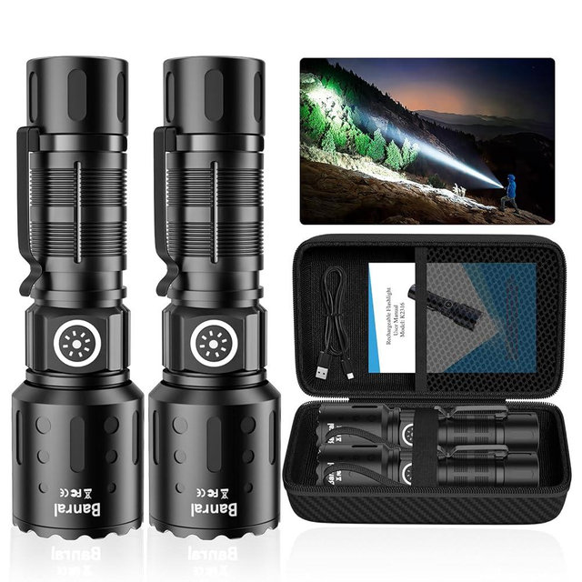 Rechargeable Flashlights High Lumens, Super Bright LED Small Powerful Tactical Flashlight with Memory Function, 6Modes Pocket Waterproof Flash Light for Camping,Emergency