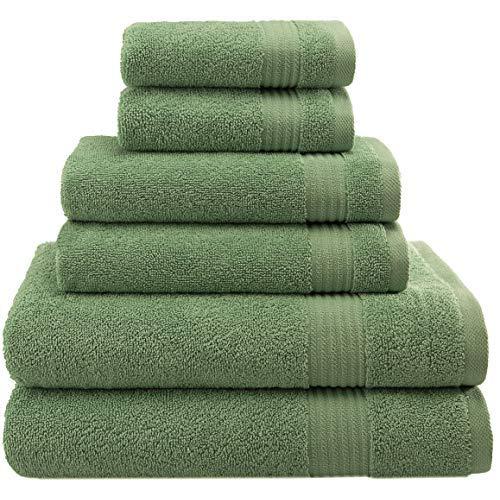 Hotel & Spa Quality, Absorbent & Soft Decorative Kitchen & Bathroom Sets, 100% Turkish Genuine Cotton 6 Piece Towel Set, Includes 2 Bath Towels, 2 Hand Towels, 2 Washcloths - Sage Green