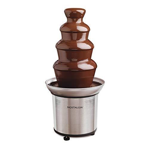 Nostalgia CFF986 32-Ounce Stainless Steel Chocolate Fondue Fountain, 2-Pound Capacity, Easy to Assemble 4 Tiers, Perfect For Nacho Cheese, BBQ Sauce, Ranch, Liqueurs, Silver