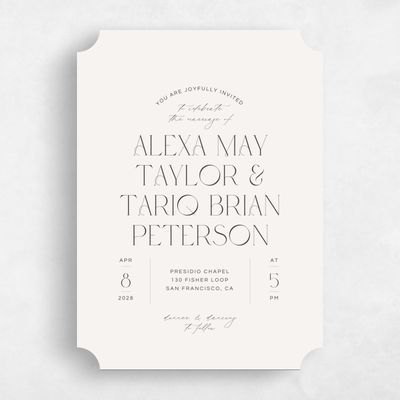Beige Ticket Wedding Invitation - Nash Portrait