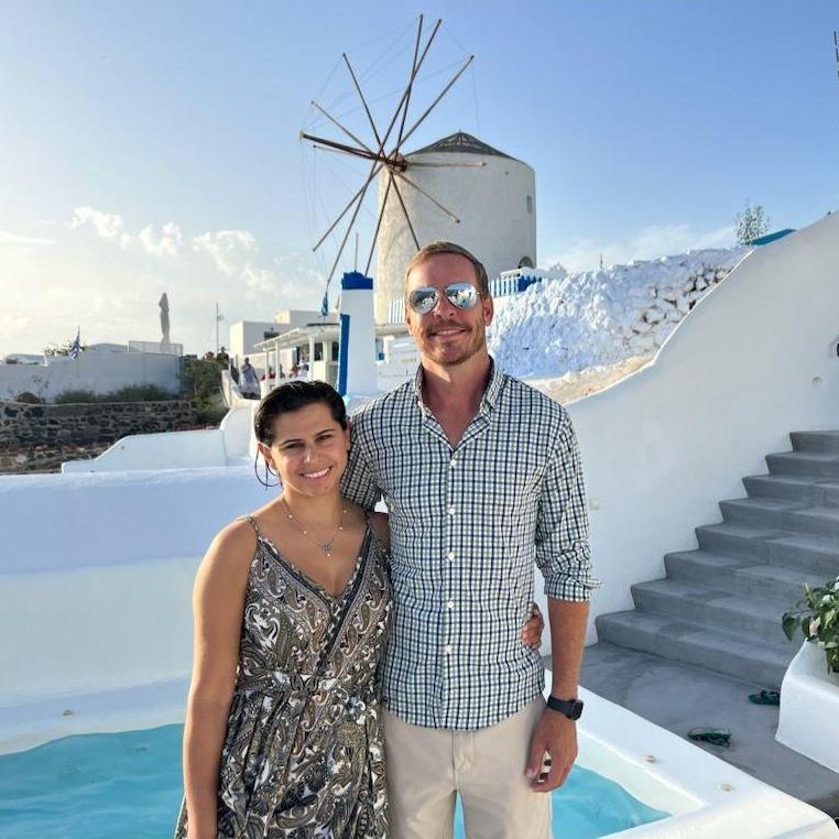 Adrienne's sister, Alyssa, turned 40 and we all took a trip to Greece! June 2024, Layla's a tiny peanut in this pic!