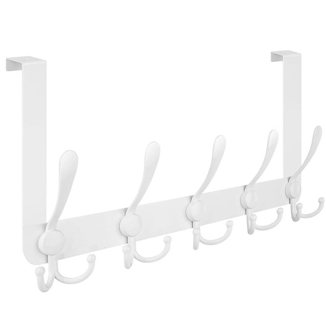 TICONN Over The Door Hooks, 5 Heavy Duty Tri Coat Rack All Metal Coat Hanger for Jacket Hat Towel Bags in Bathroom Bedroom Dorm (White, 1PK)
