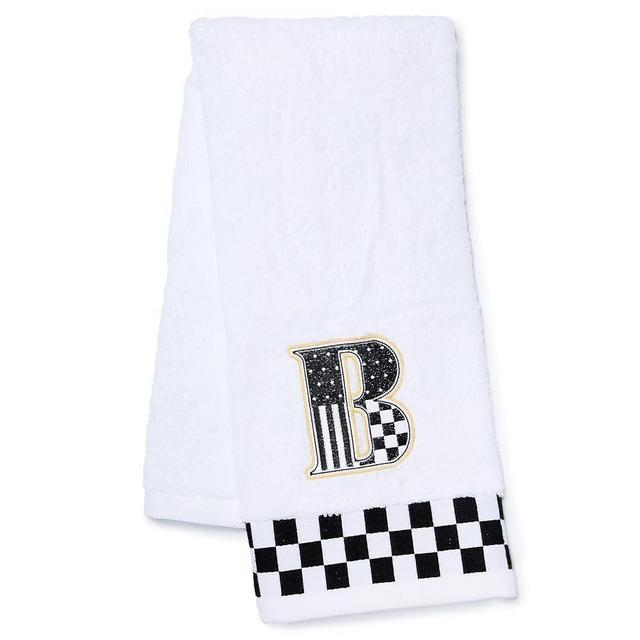 MACKENZIE-CHILDS Monogram Cotton Hand Towel, Cute Black-and-White Decorative Monogrammed Hand Towel for Bathroom or Kitchen, B