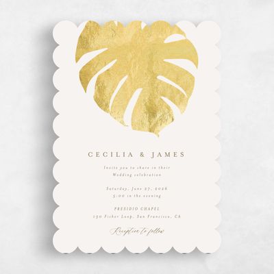 Beige Scalloped Wedding Invitation - Maui Classic Foil