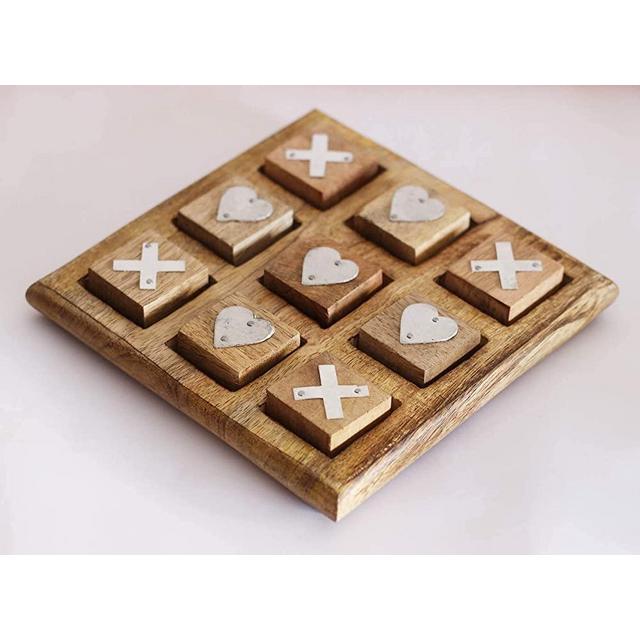 Lightweight Gold Plated Pieces Coffee Table Wooden Decor & Games 10 Large Elegant Premium Black Tic Tac Toe Board Game for Adults & Kids Wooden Puzzle Game 
